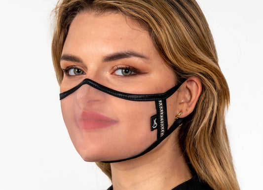 SUPERXULA Glossy - Reusable Transparent Face Mask with Glossy Black Trim & Shiny Zirconia - PresenceConcept.com