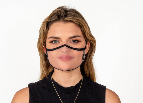 SUPERXULA Glossy - Reusable Transparent Face Mask with Glossy Black Trim & Shiny Zirconia - PresenceConcept.com