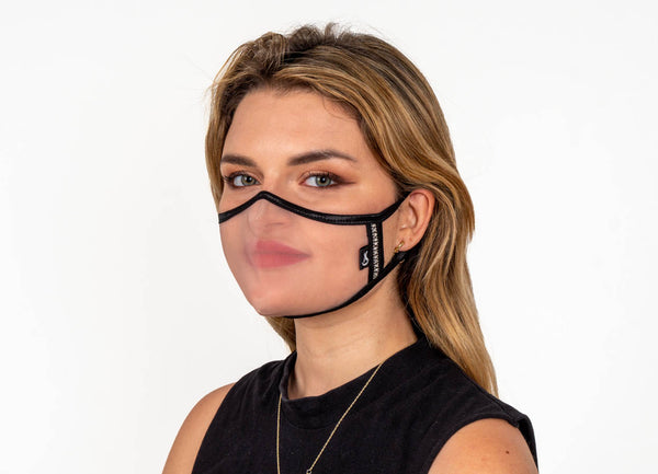 SUPERXULA Glossy - Reusable Transparent Face Mask with Glossy Black Trim & Shiny Zirconia - PresenceConcept.com