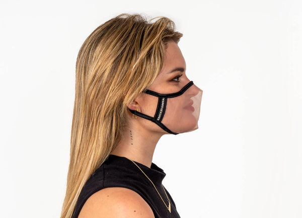 SUPERXULA Glossy - Reusable Transparent Face Mask with Glossy Black Trim & Shiny Zirconia - PresenceConcept.com