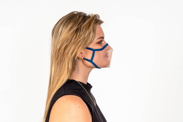 XULA Blue - Reusable Transparent Mask with Navy Blue Trim