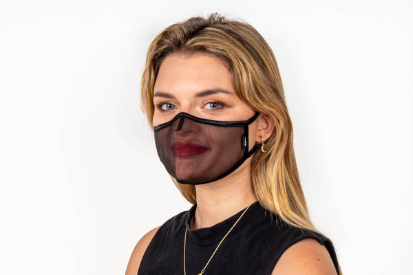 XULA 2 Black - Certified Reusable Transparent Mask with Black Fabric & Black Trim - PresenceConcept.com