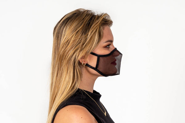 XULA 2 Black - Certified Reusable Transparent Mask with Black Fabric & Black Trim - PresenceConcept.com