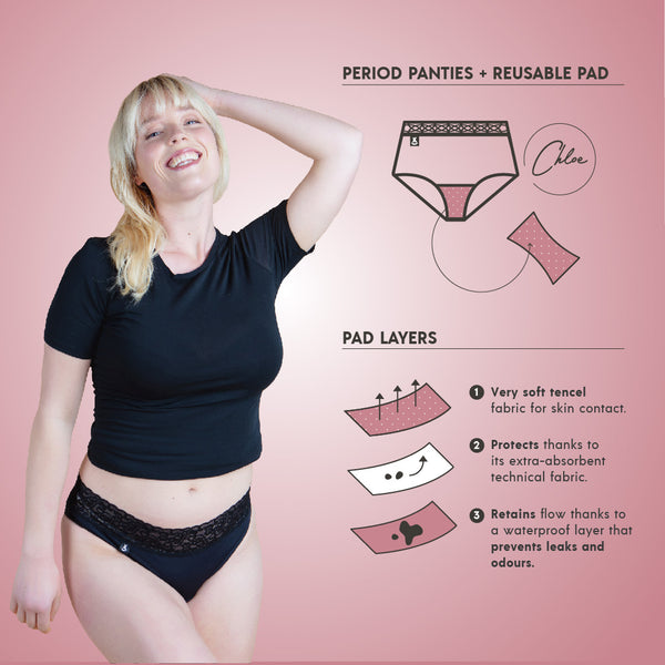XULA Eco Period Underwear | Emma Silver Panty + Moderate Flow Pad Pack