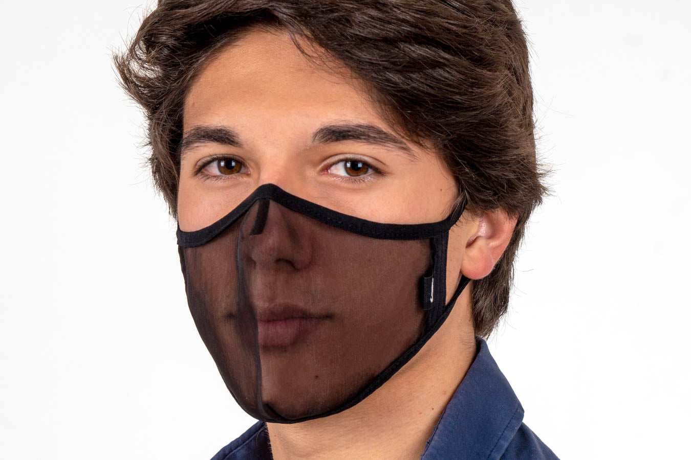 XULA Unisex 2 Black - Reusable Transparent Mask with Black Fabric & Black Trim - PresenceConcept.com