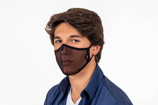 XULA Unisex 2 Black - Reusable Transparent Mask with Black Fabric & Black Trim - PresenceConcept.com