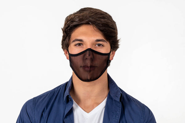 XULA Unisex 2 Black - Reusable Transparent Mask with Black Fabric & Black Trim - PresenceConcept.com