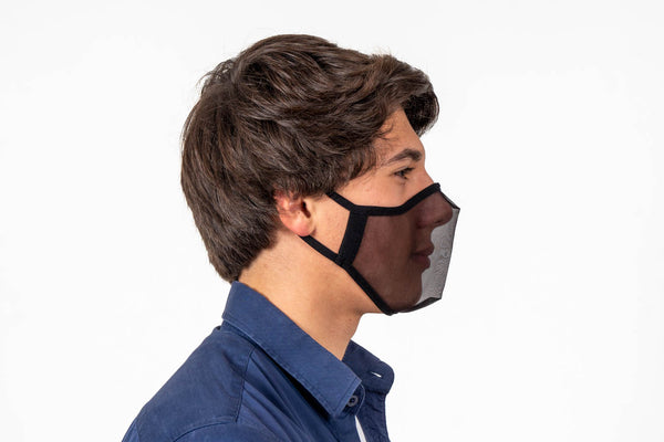 XULA Unisex 2 Black - Reusable Transparent Mask with Black Fabric & Black Trim - PresenceConcept.com