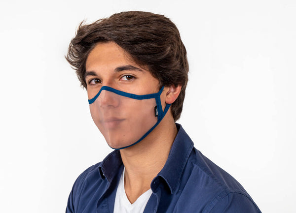 XULA Unisex Blue - Reusable Transparent Face Mask with Navy Blue Trim - PresenceConcept.com