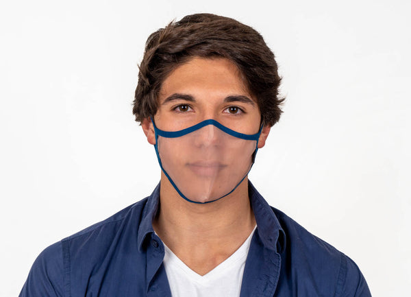 XULA Unisex Blue - Reusable Transparent Face Mask with Navy Blue Trim - PresenceConcept.com