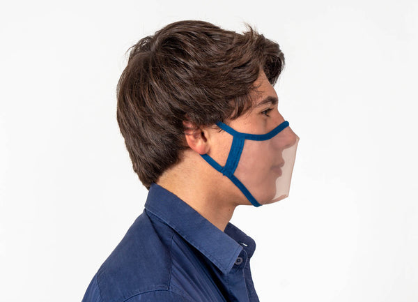 XULA Unisex Blue - Reusable Transparent Face Mask with Navy Blue Trim - PresenceConcept.com